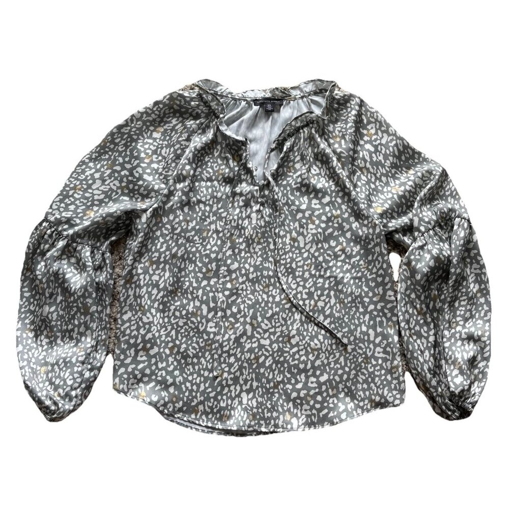 Saks Fifth Avenue Women's Flowy Blouse Top Green Grey White Abstract Small